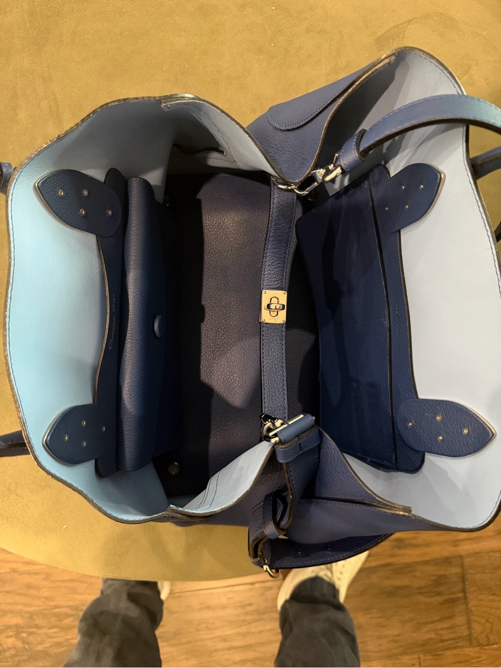 Christian Dior Open Bar Tote Bag Leather Blue - Picture 7 of 13
